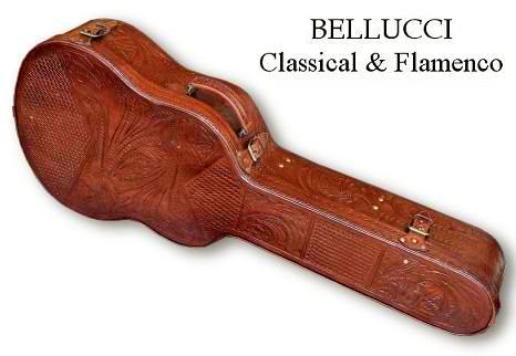 Bellucci, Leather hand embossed classical guitar case, side view