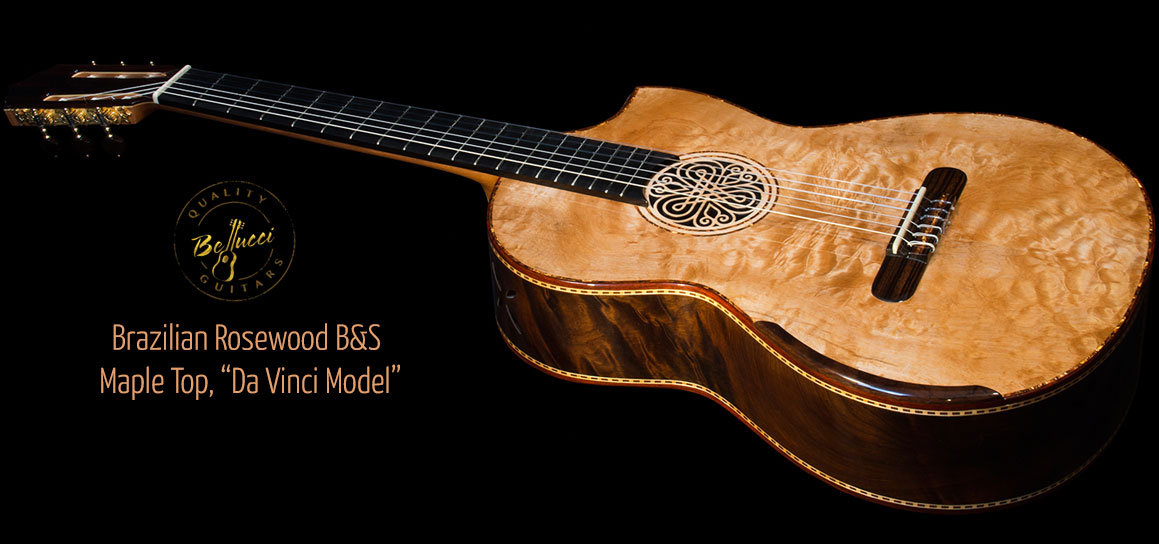 Brazilian Rosewood B&S, Quilted Maple top, Da Vinci Model Concert Classical Guitar