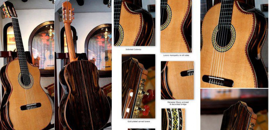 Moon Ebony B&S Cedar Top, Indented Cutaway Concert Classical Guitar