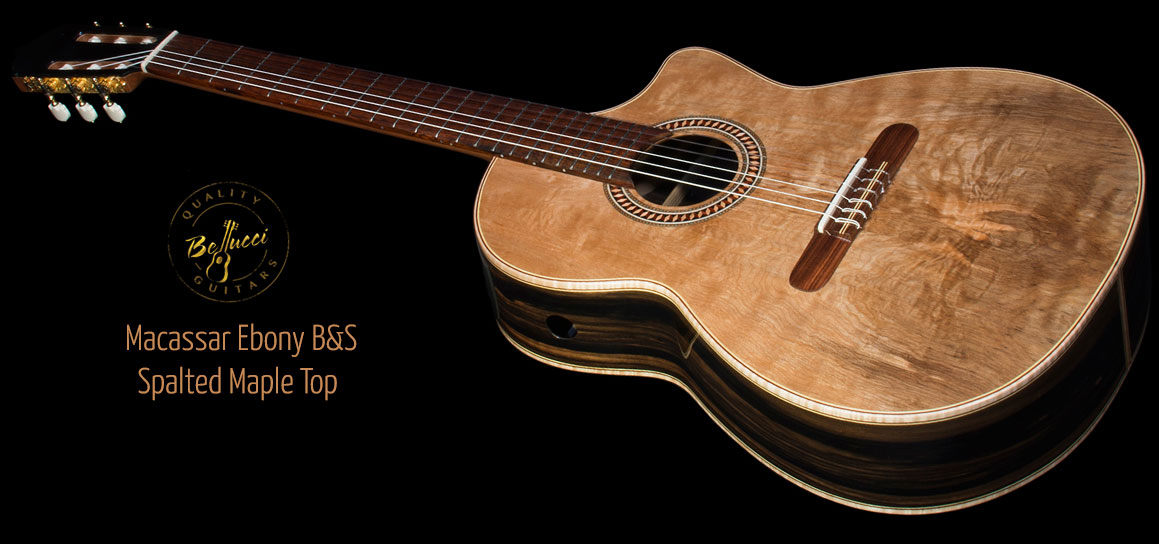 Macassar Ebony B&S, Spalted Maple top Concert Classical Guitar