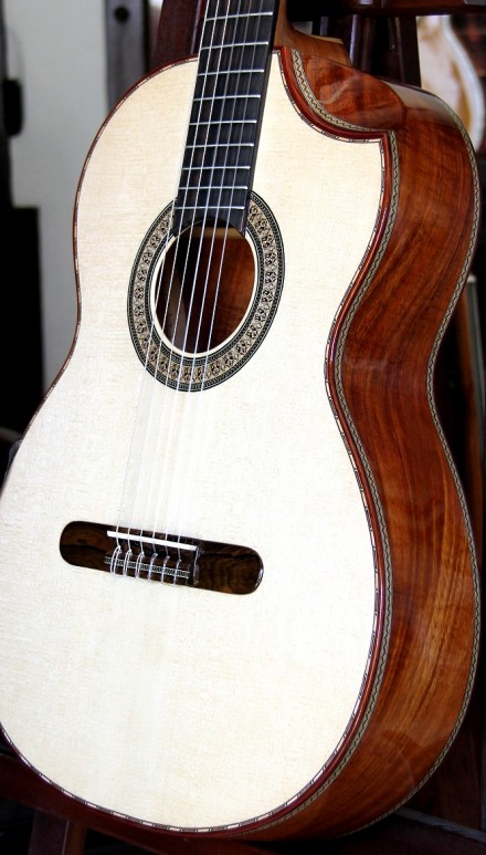 Hawaiian Koa B&S Italian Spruce Top Indented Cutaway Concert Classical Guitar