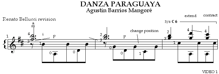 Agustin Barrios Mangor Danza Paraguaya Staff and Video 1