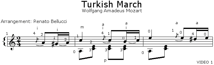 Wolfgang Amadeus Mozart Turkish March Staff and Video 1