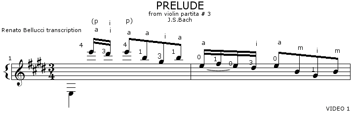 Bach Prelude BWV 1006 Staff and Video 1