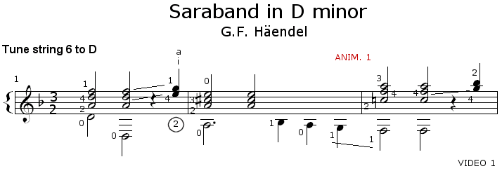 Hendel GF Saraband in D minor Staff and Video 1