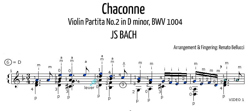 Bach Chaconne BWV 1004 Staff and Video 1