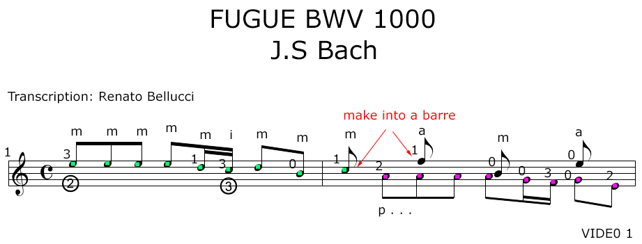 Bach Fugue BWV 1000 Staff and Video 1