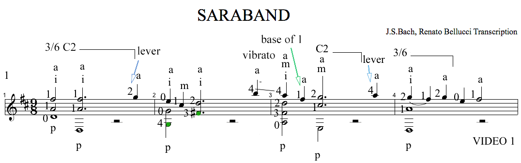 Bach Saraband Suite 6 BWV 1012 Staff and Video 1
