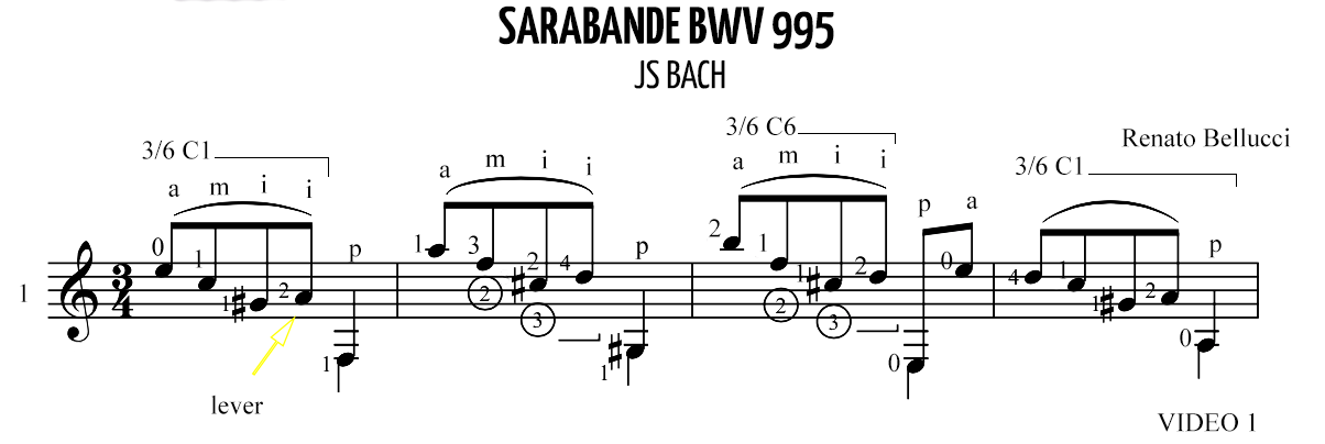 JS Bach Saraband BWV 995 Staff and Video 1