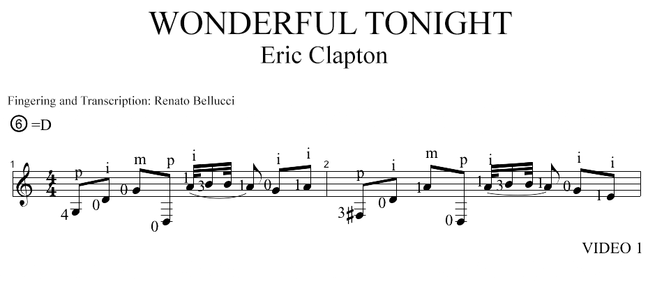 Eric Clapton Wonderful Tonight For Solo Classical Guitar Staff and Video 1